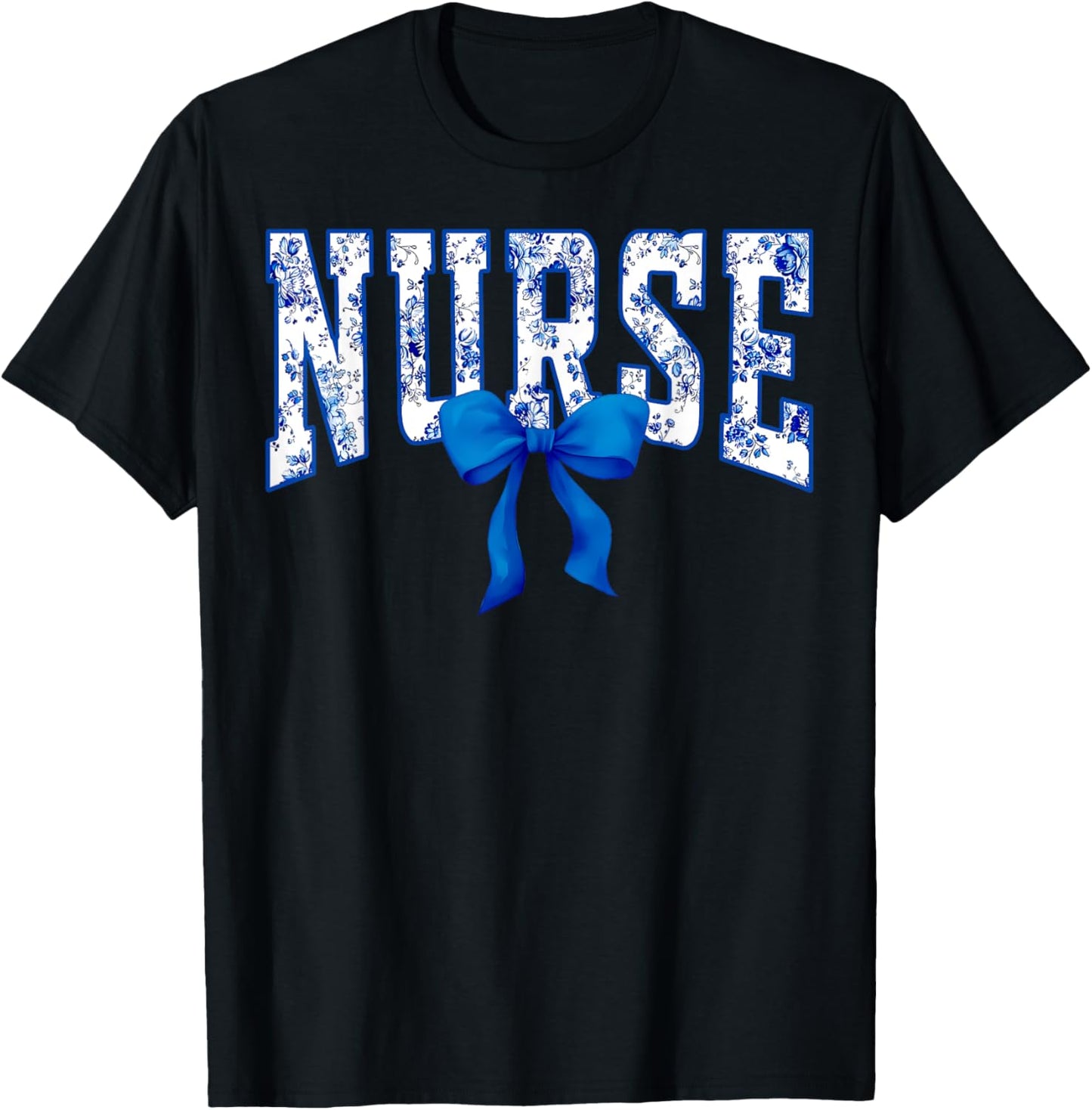Toile De Jouy Nurse Coquette Bow Nurse Floral T-Shirt - T-Shirt | Black