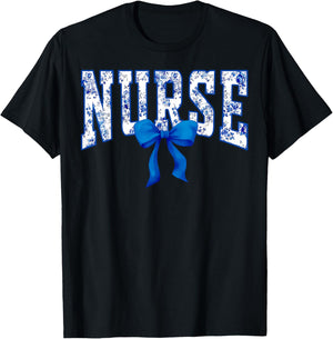 Toile De Jouy Nurse Coquette Bow Nurse Floral T-Shirt - T-Shirt | Black