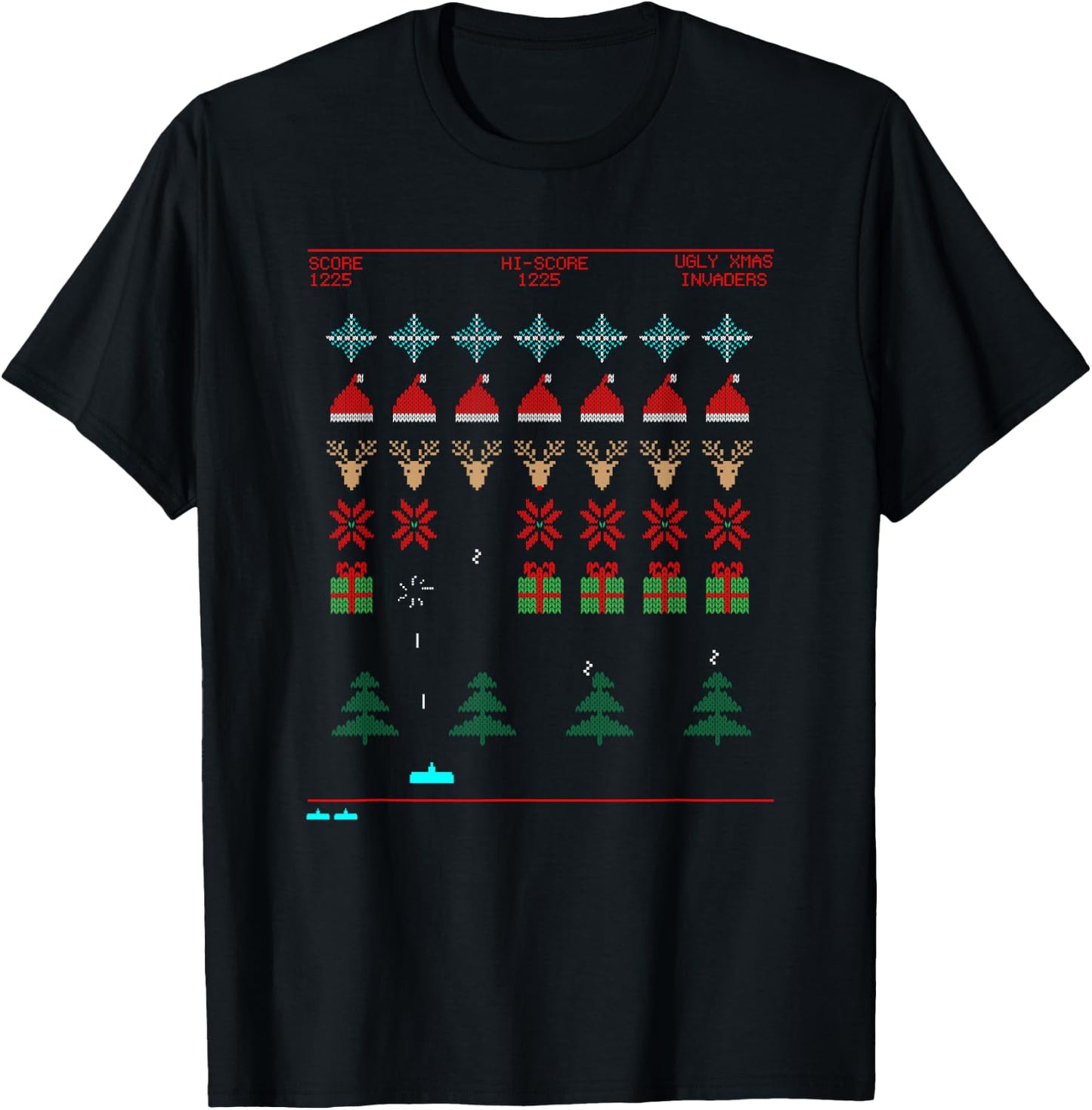 Ugly Xmas Invaders From Space T-Shirt - T-Shirt | Black