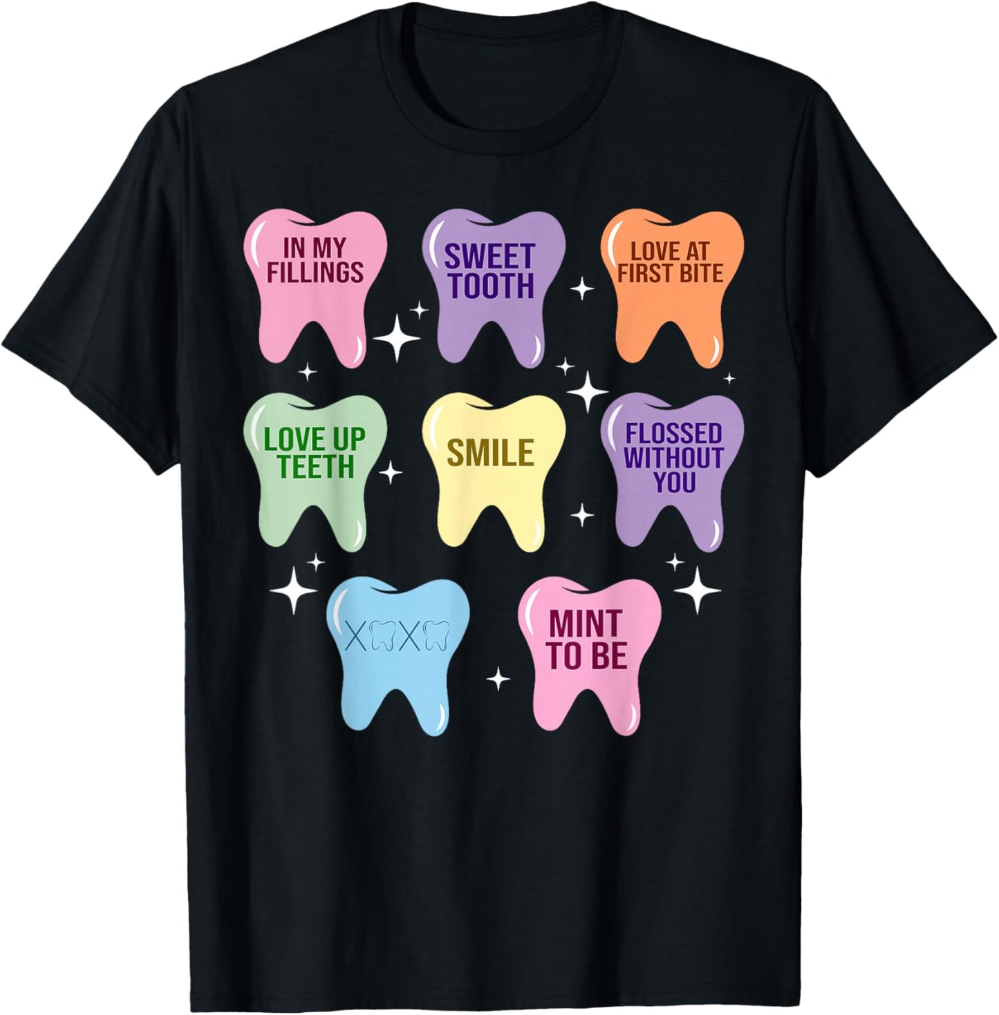 Happy Valentine Heart Teeth Dentist Dental Hygienist T-Shirt - T-Shirt | Black