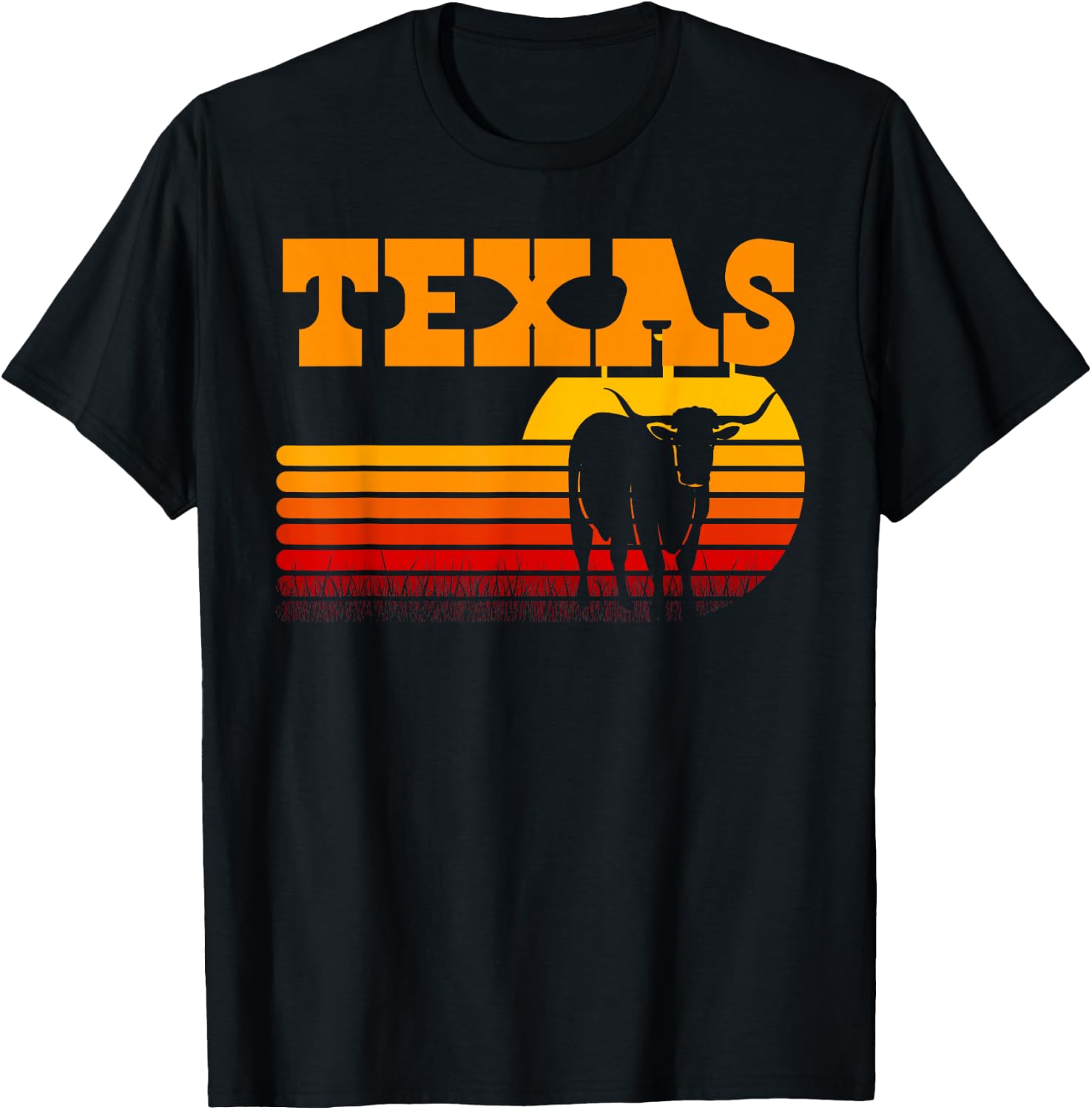 Texas Longhorn Shirts Vintage Retro Sunset Texas T-Shirt - T-Shirt | Black