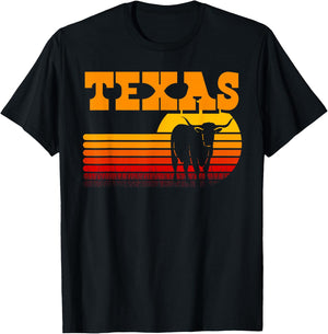 Texas Longhorn Shirts Vintage Retro Sunset Texas T-Shirt - T-Shirt | Black