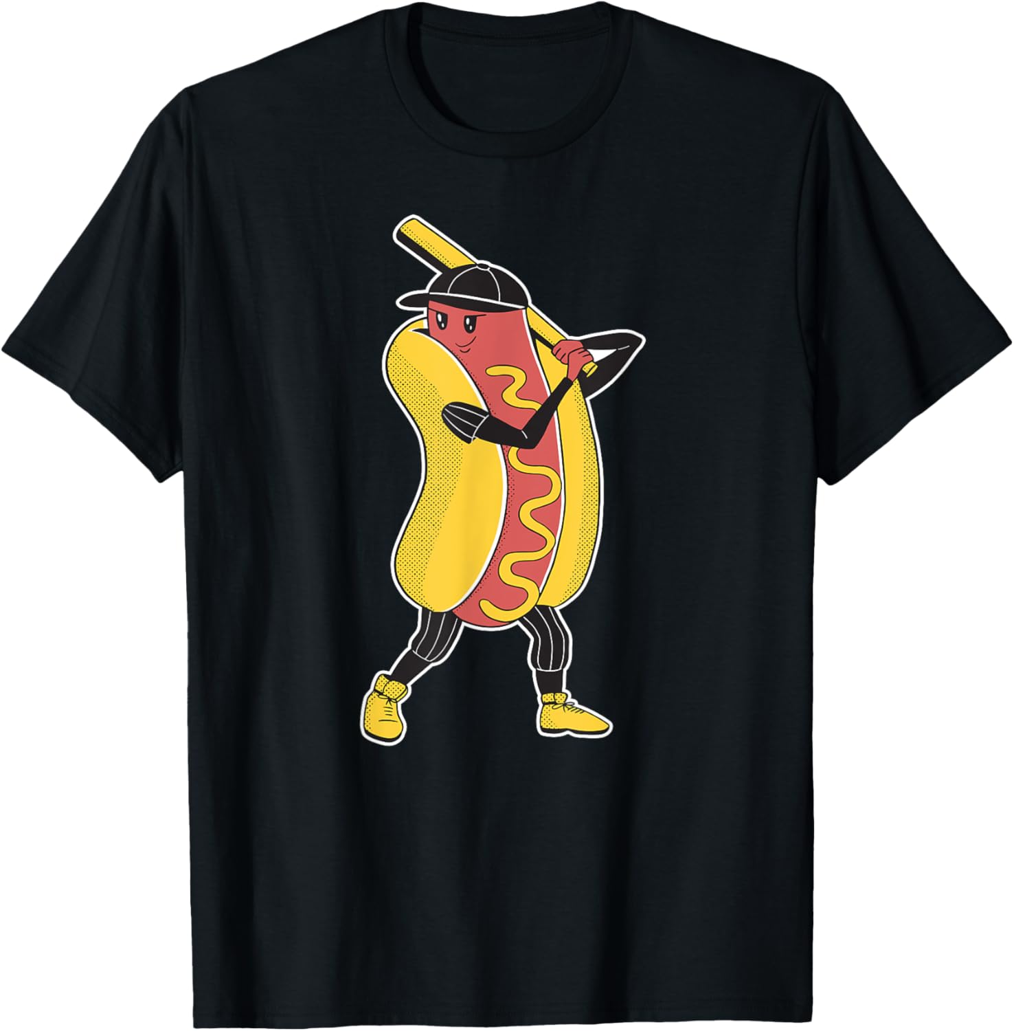 Comic Hot Dog Playing Baseball Women Children T-Shirt - T-Shirt | Black