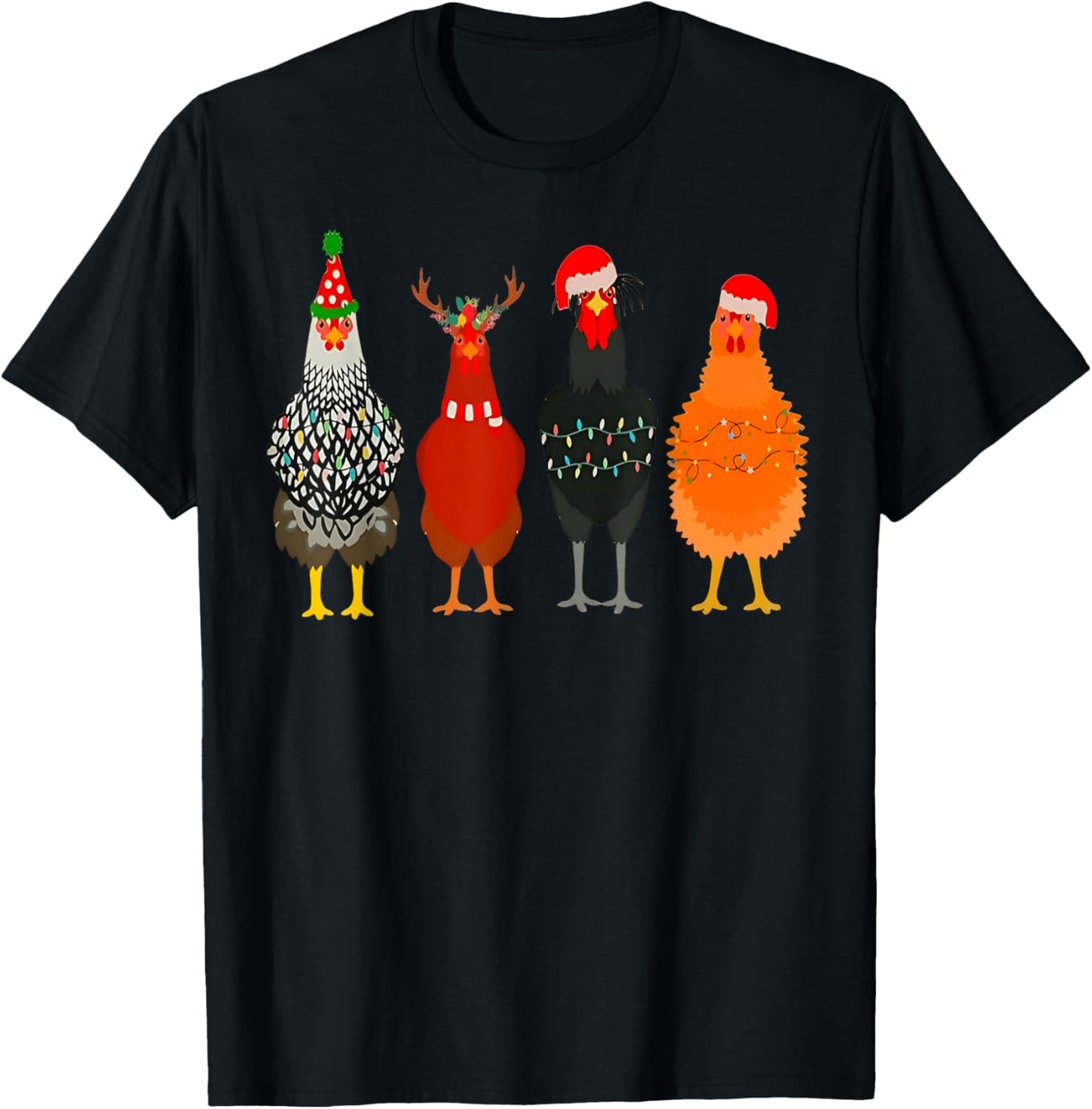 Cute Christmas Chickens Santa Farm Chickens Animals Pajamas T-Shirt - T-Shirt | Black