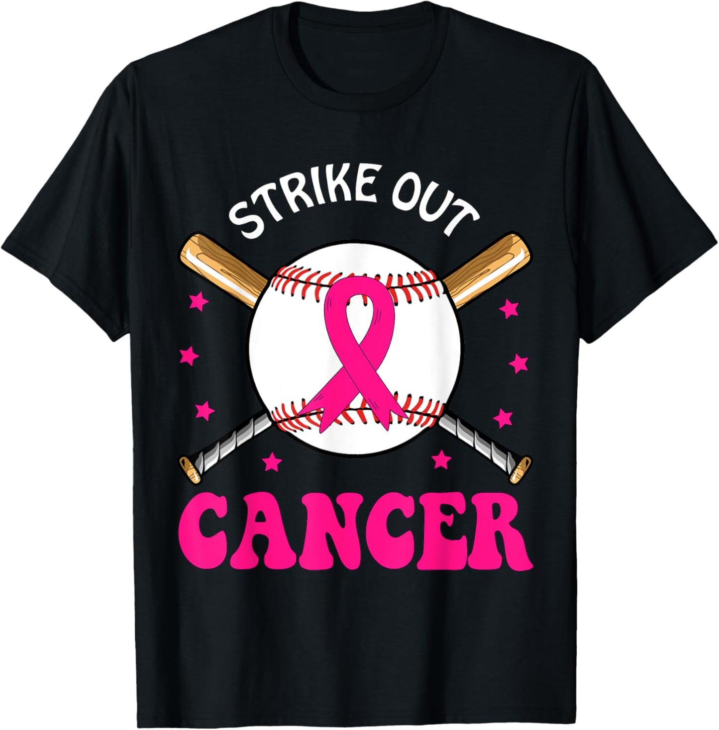 Strike Out Breast Cancer Baseball Pink Ribbon T-Shirt - T-Shirt | Black
