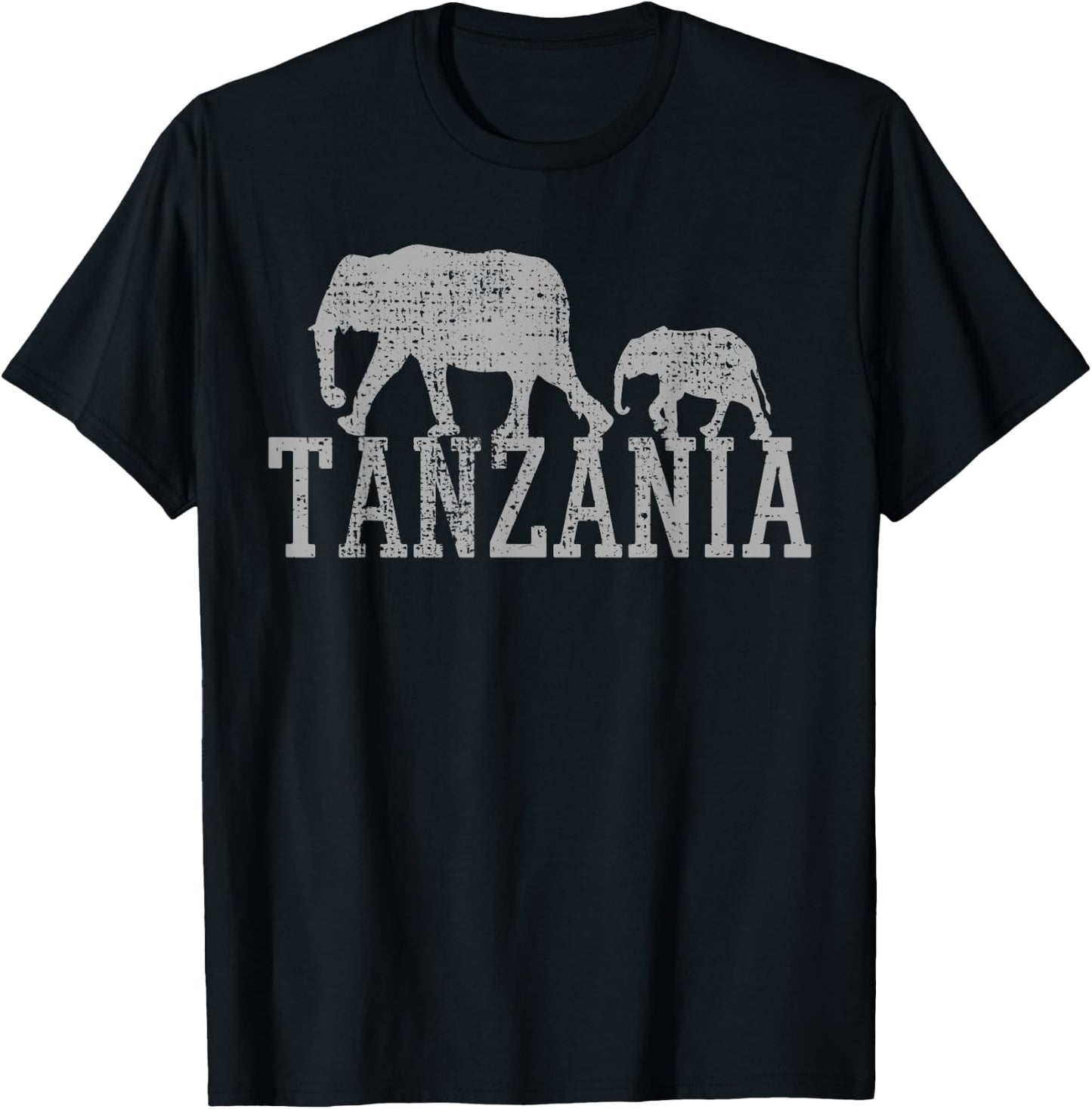 Elephant Family Baby Dad Africa Tanzania Vintage T-Shirt - T-Shirt | Black