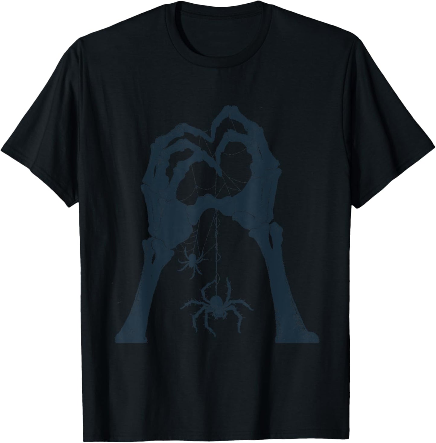 Skeleton Hand Love Shape With Spider Web Scary Season Art T-Shirt - T-Shirt | Black