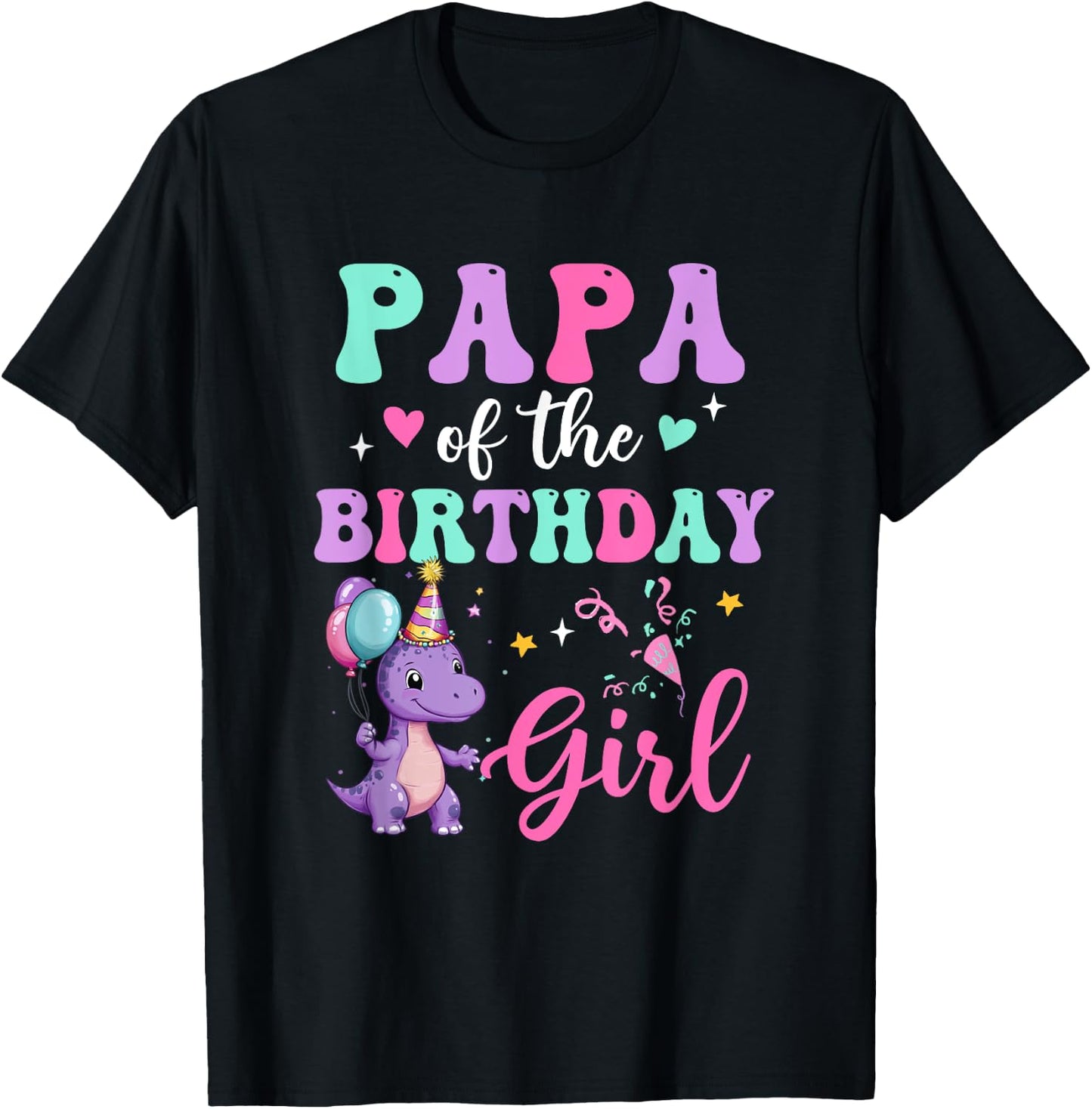 Papa Of The Birthday For Girl Dinosaur T-Rex Party Family T-Shirt - T-Shirt | Black