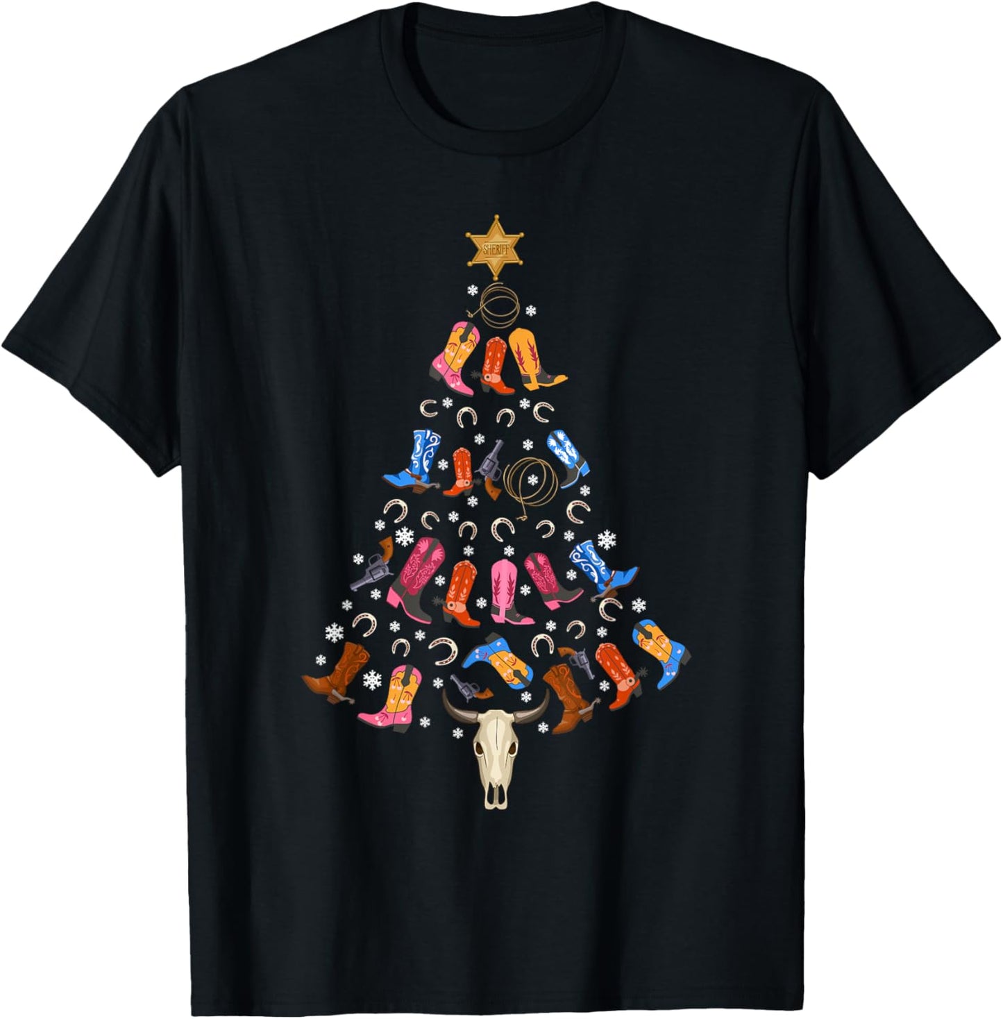 Funny Cowboy Gift Men Women Kids Ugly Christmas Cowboy T-Shirt - T-Shirt | Black