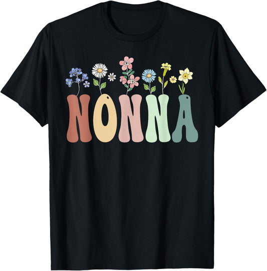 Nonna Gifts Women Wildflower Floral Design Nonna T-Shirt - T-Shirt | Black