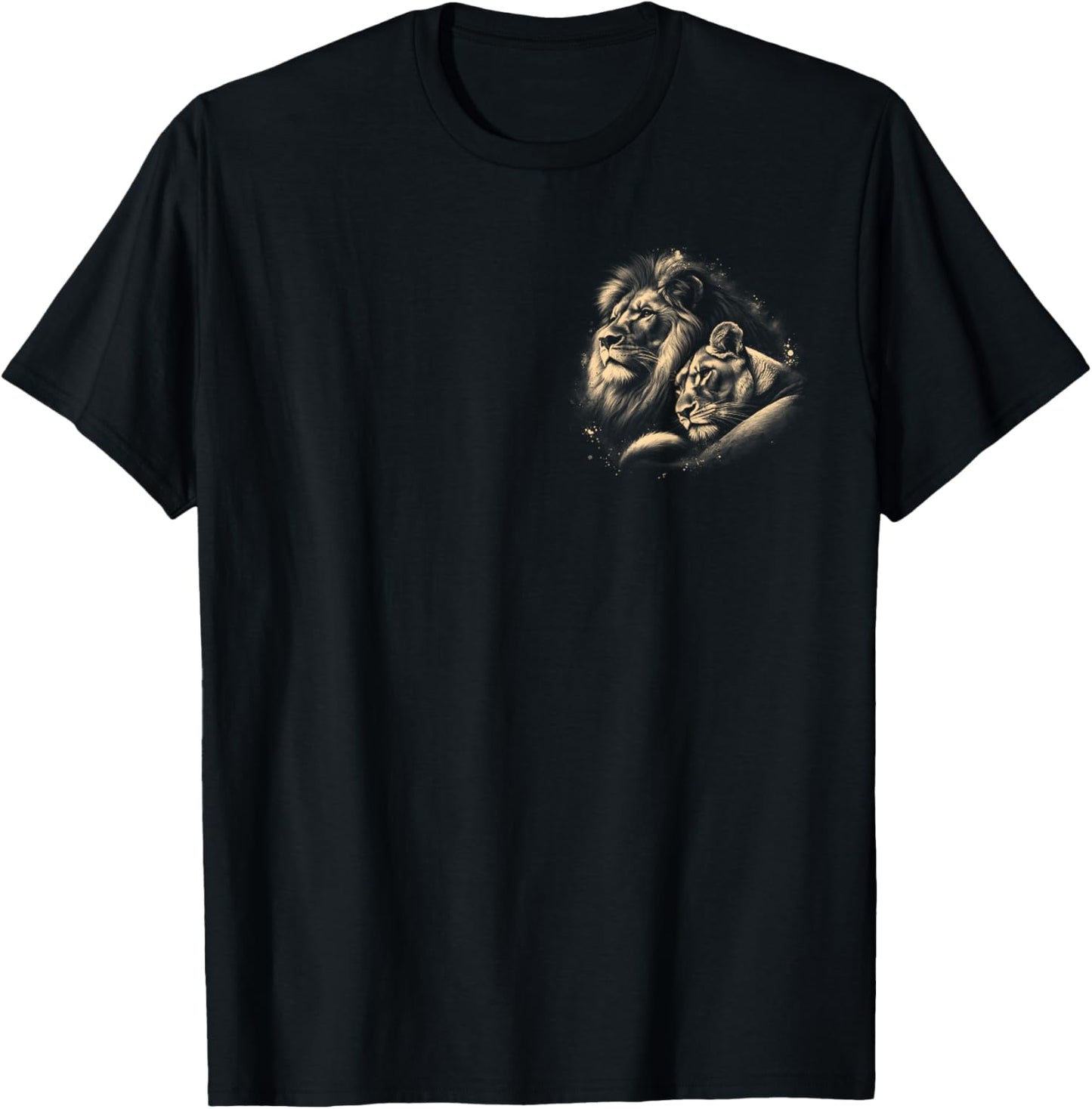Lion and Lioness - Love, Loyalty and Partnership on Chest T-Shirt - T-Shirt | Black