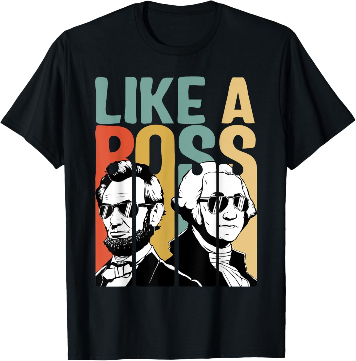 American History Co. Presidents Day Washington Lincoln Abe George - Black, , Short Sleeve, Classic Fit, Small T-Shirt - T-Shirt | Black