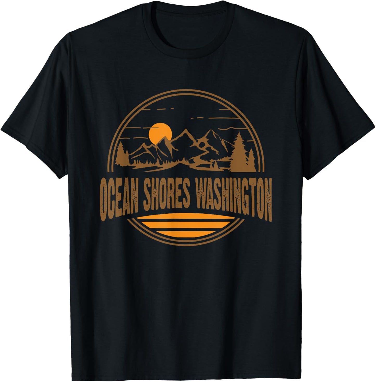 Retro Ocean Shores, Washington State Gift T-Shirt - T-Shirt | Black