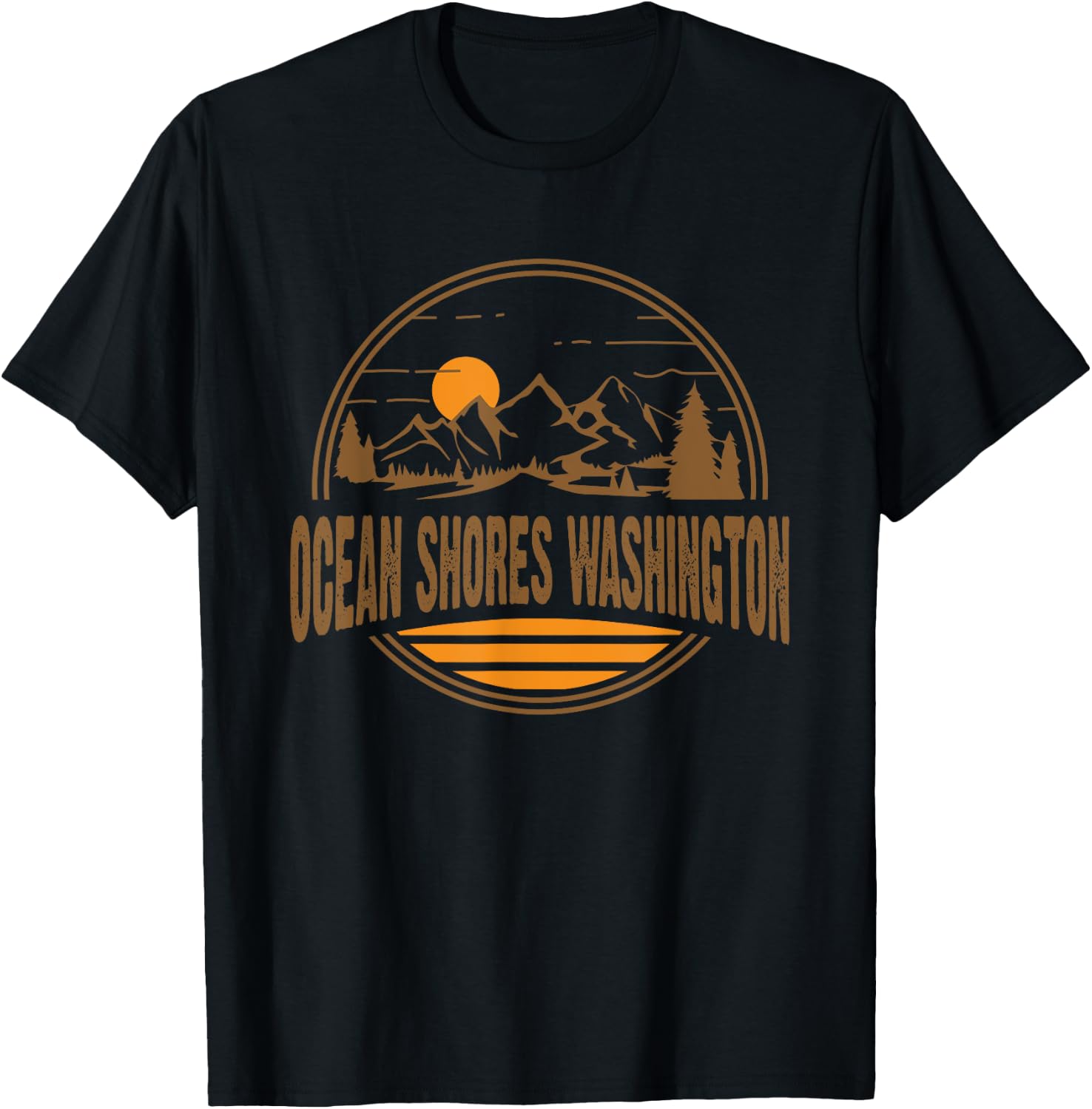 Retro Ocean Shores, Washington State Gift T-Shirt - T-Shirt | Black