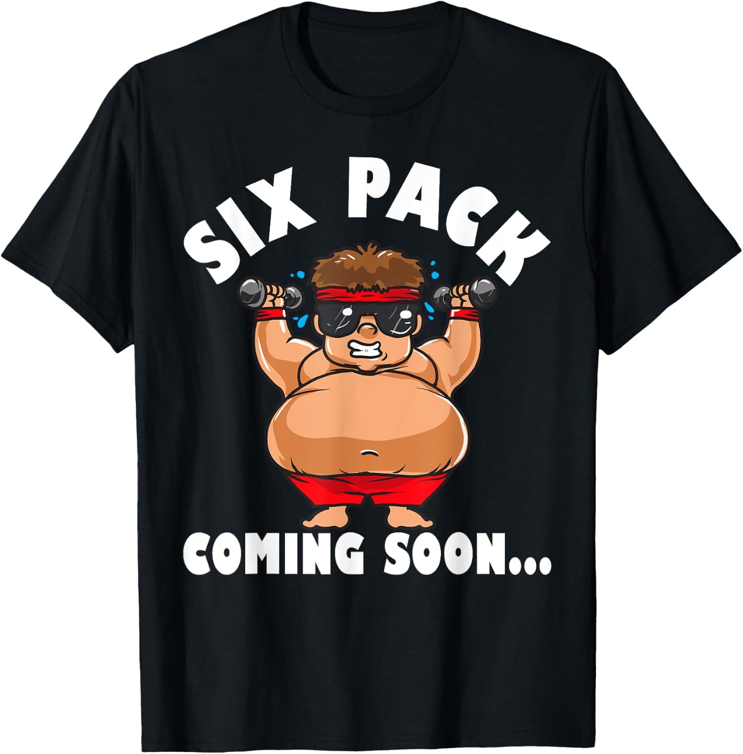 Men Funny Gym Six Pack Coming Soon - Cartoon design T-Shirt - T-Shirt | Black