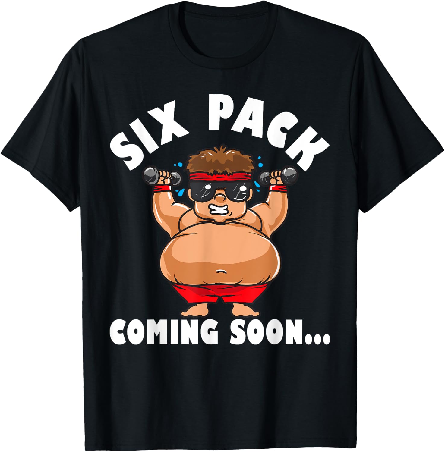 Men Funny Gym Six Pack Coming Soon - Cartoon design T-Shirt - T-Shirt | Black