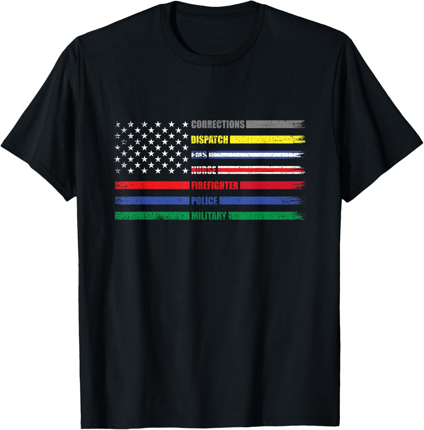 First Responder American Flag EMS POLICE NURSE MILATARY FIRE T-Shirt - T-Shirt | Black