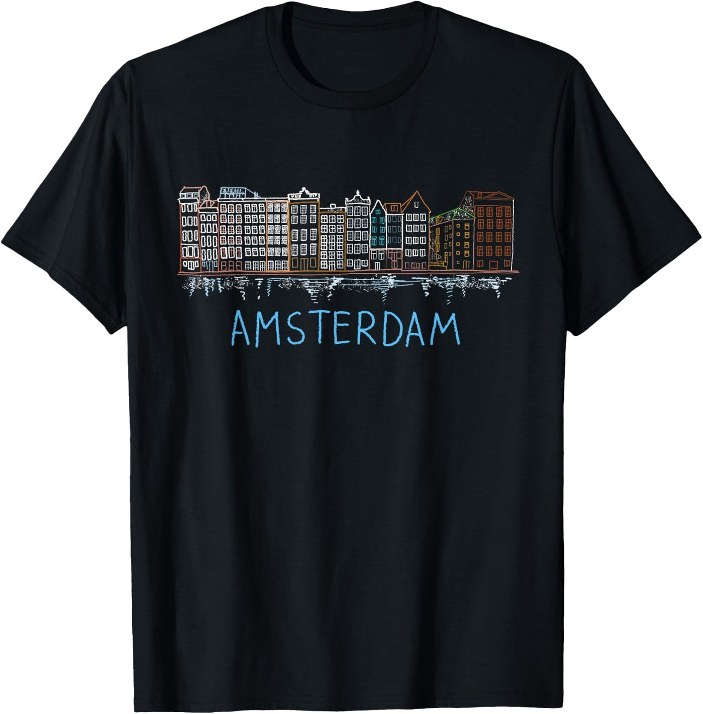 Amsterdam Houses Unique Hand Drawn Art T-Shirt - T-Shirt | Black