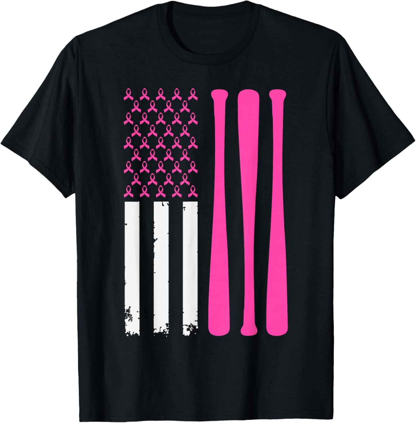 American Baseball Sports Breast Cancer Awareness Ribbon T-Shirt - T-Shirt | Black