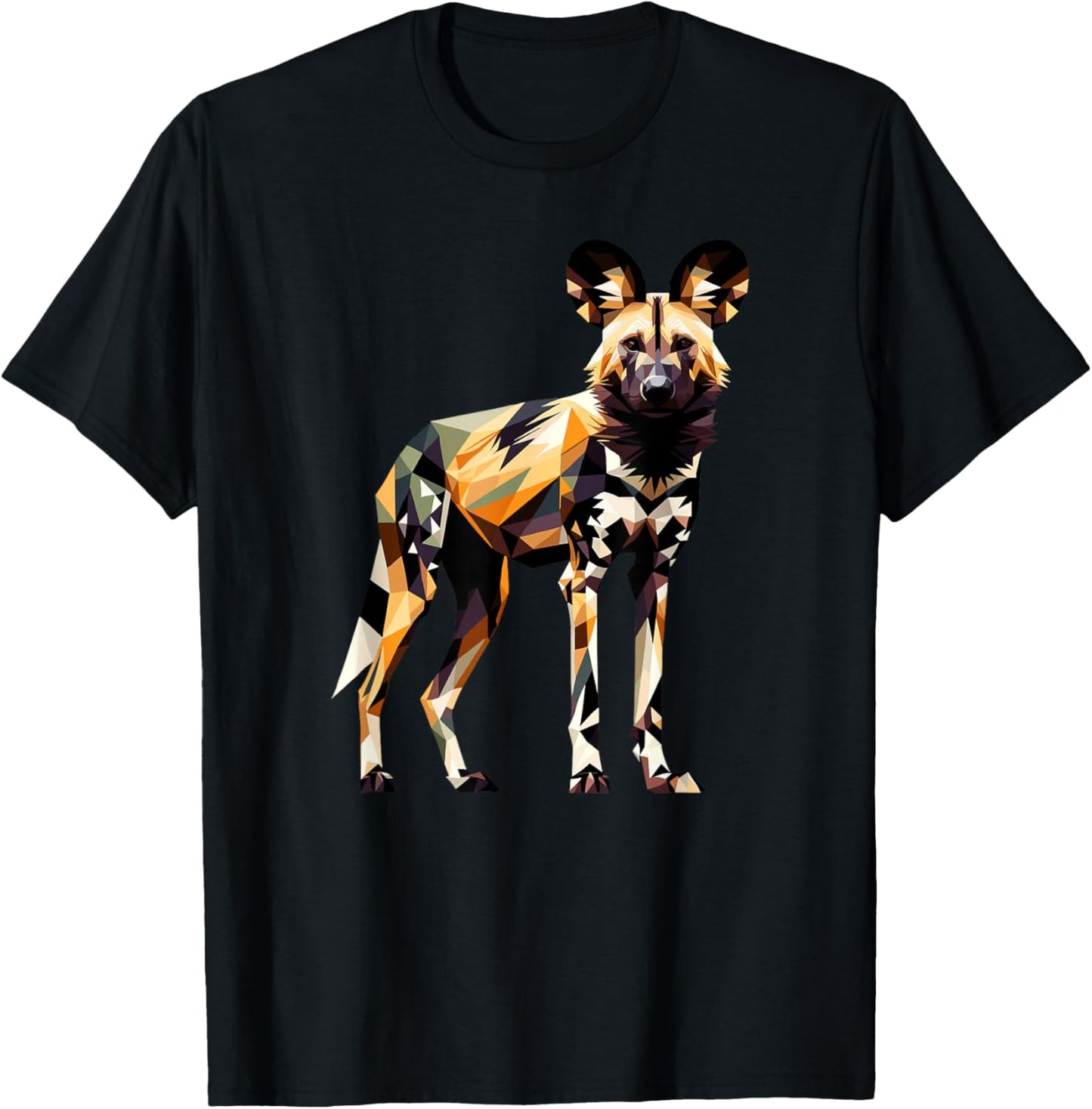 Geometric Art African Wild Dog Painted Dog T-Shirt - T-Shirt | Black