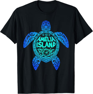 Amelia Island Tribal Sea Turtle Florida Summer Vacation 2025 T-Shirt - T-Shirt | Black