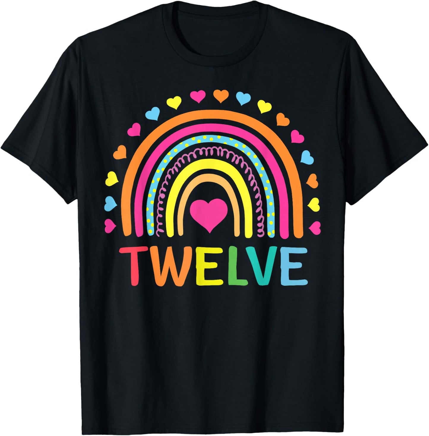 12 Years Old Rainbow 12th Birthday Gift Girls Boys Bday T-Shirt - T-Shirt | Black