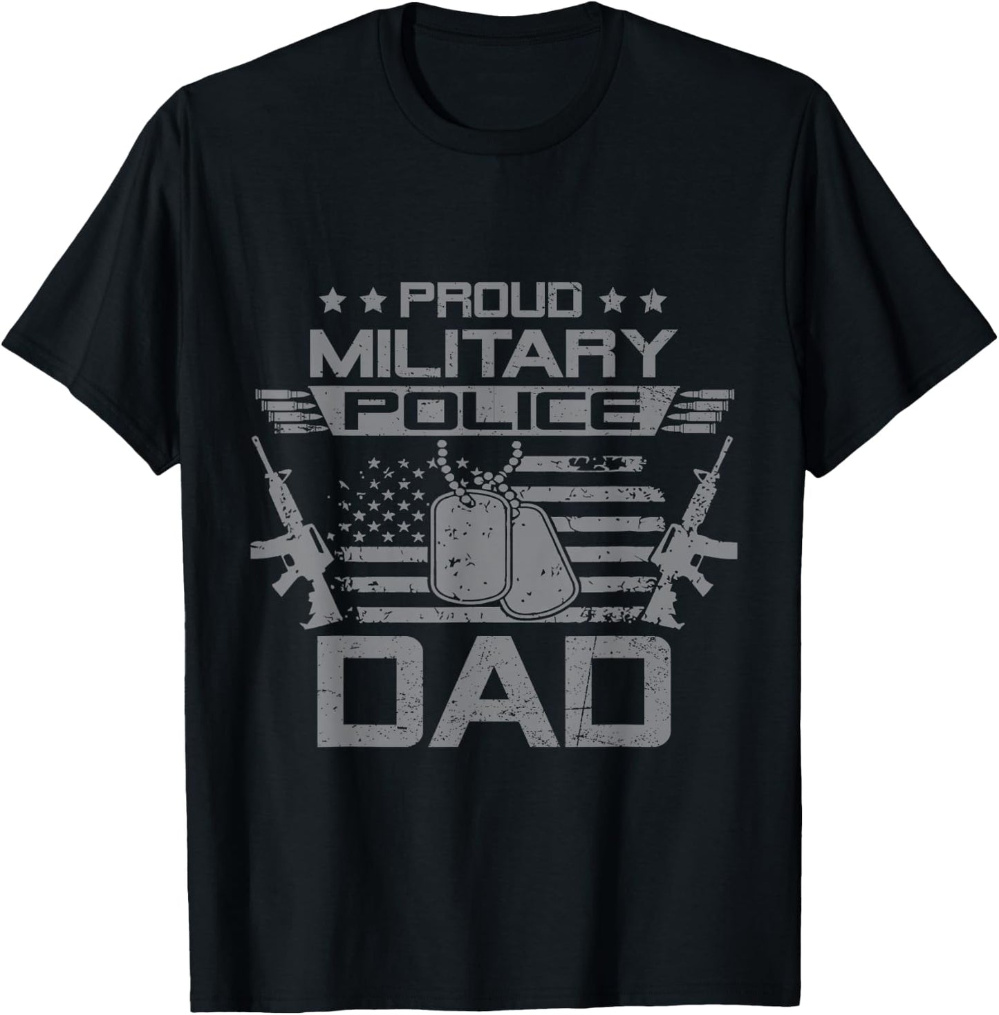 Proud Military Police Dad Flag American US Veteran T-Shirt - T-Shirt | Black
