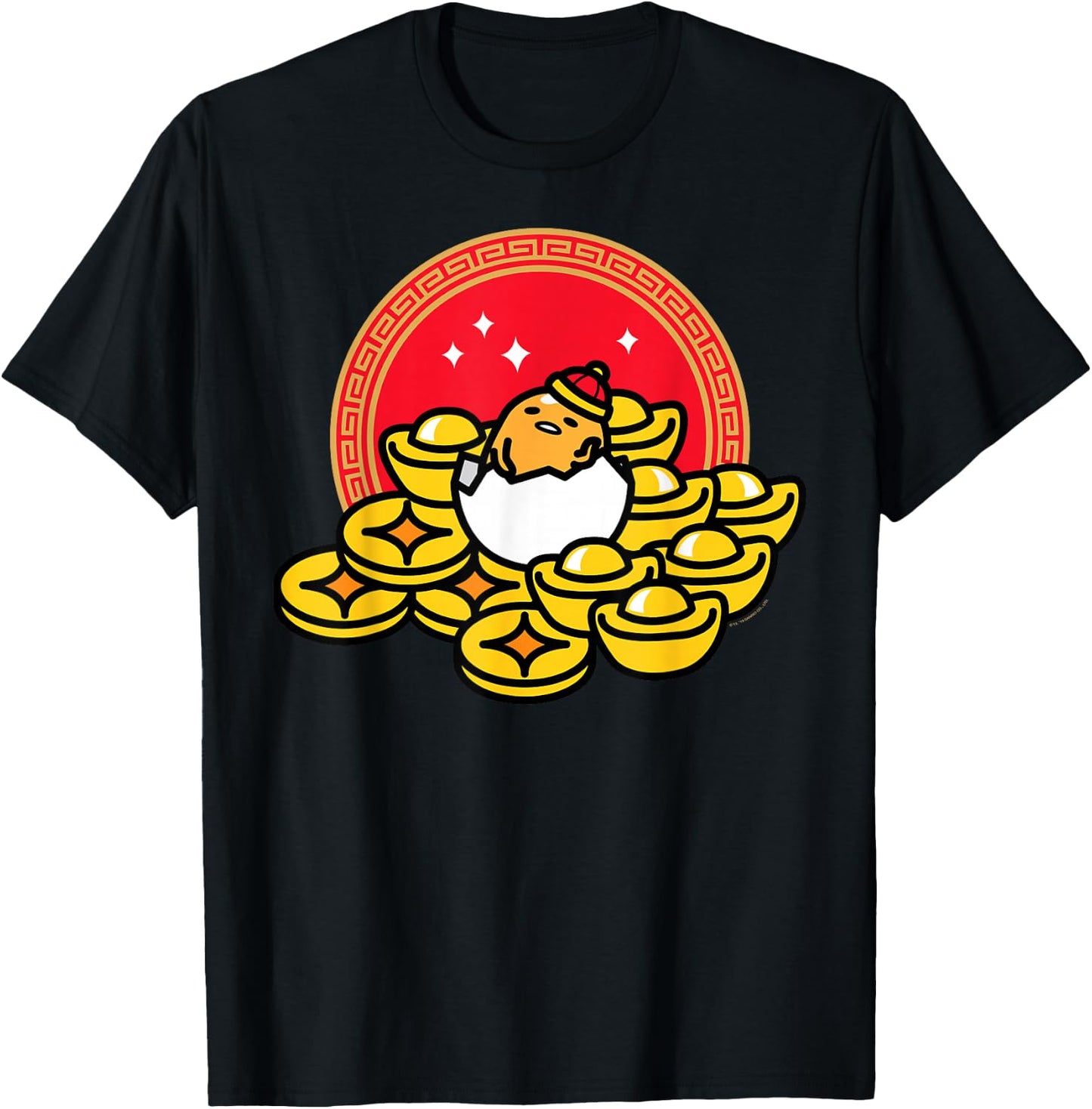 Gudetama The Lazy Egg Happy Lunar New Year T-Shirt - T-Shirt | Black