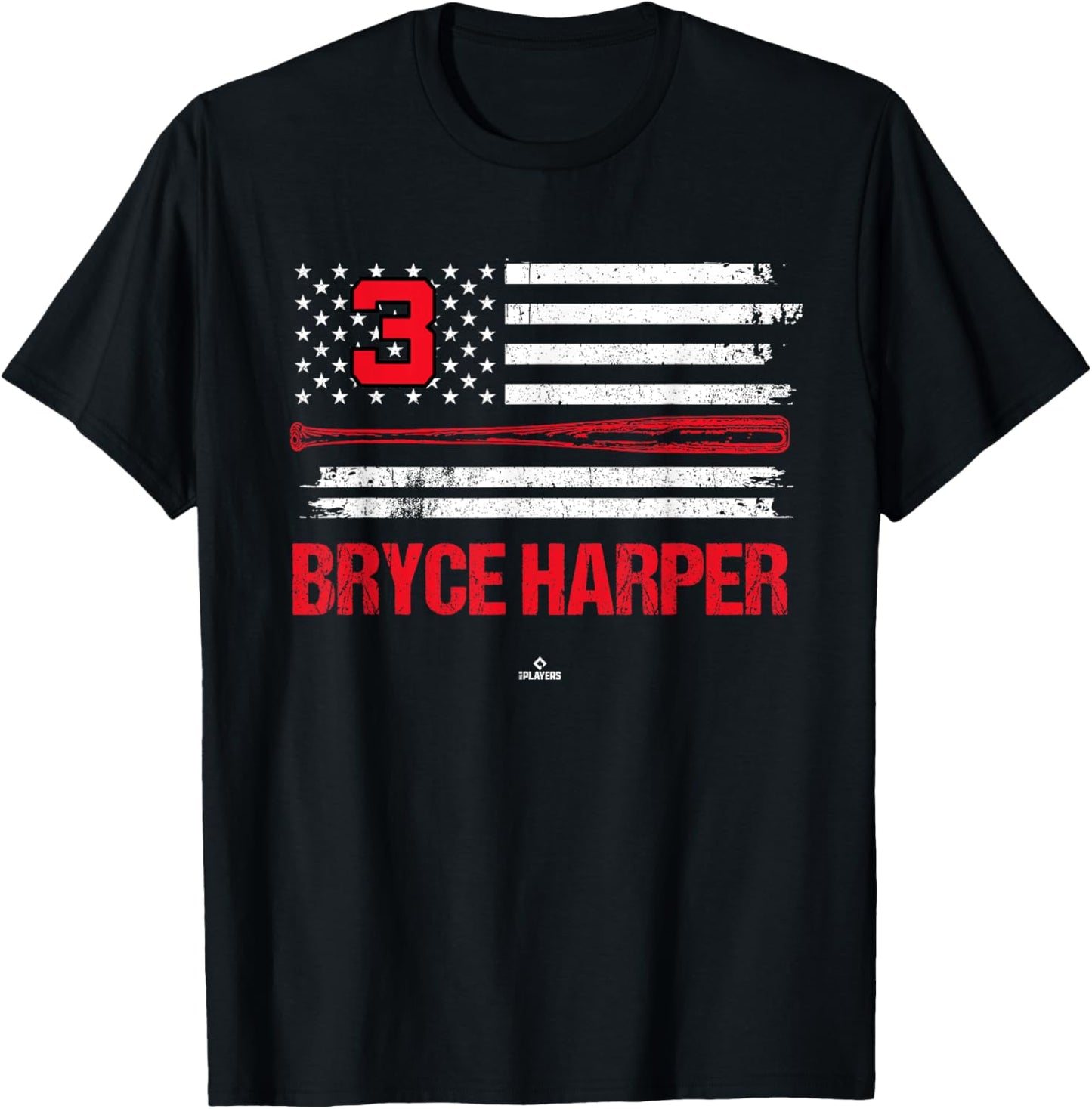 USA Flag Bat Bryce Harper Philadelphia Baseball MLBPA T-Shirt - T-Shirt | Black