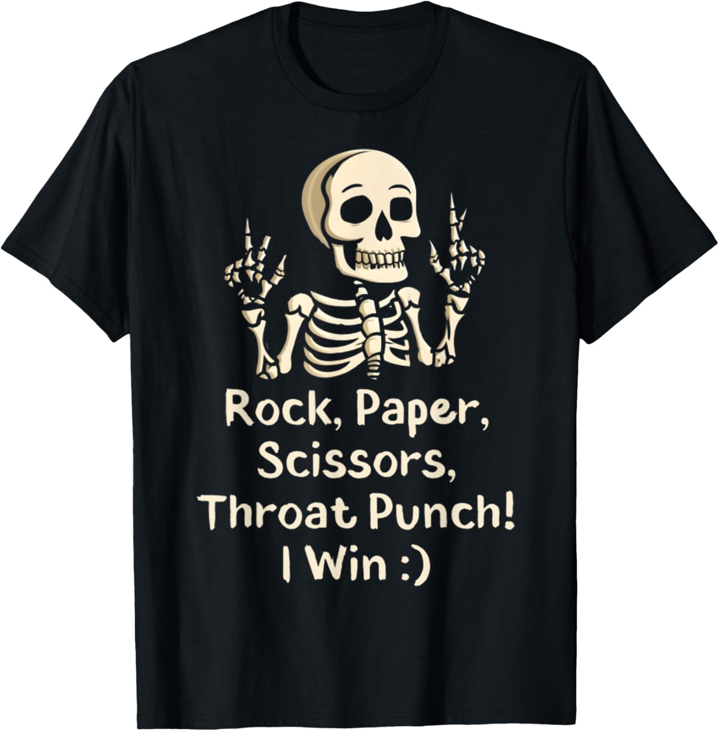 Rock, Paper Scissors Throat Punch I Win Funny Skeleton Meme T-Shirt - T-Shirt | Black