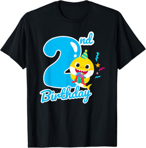 Baby Shark 2nd Birthday Blue 2 Years T-Shirt - T-Shirt | Black