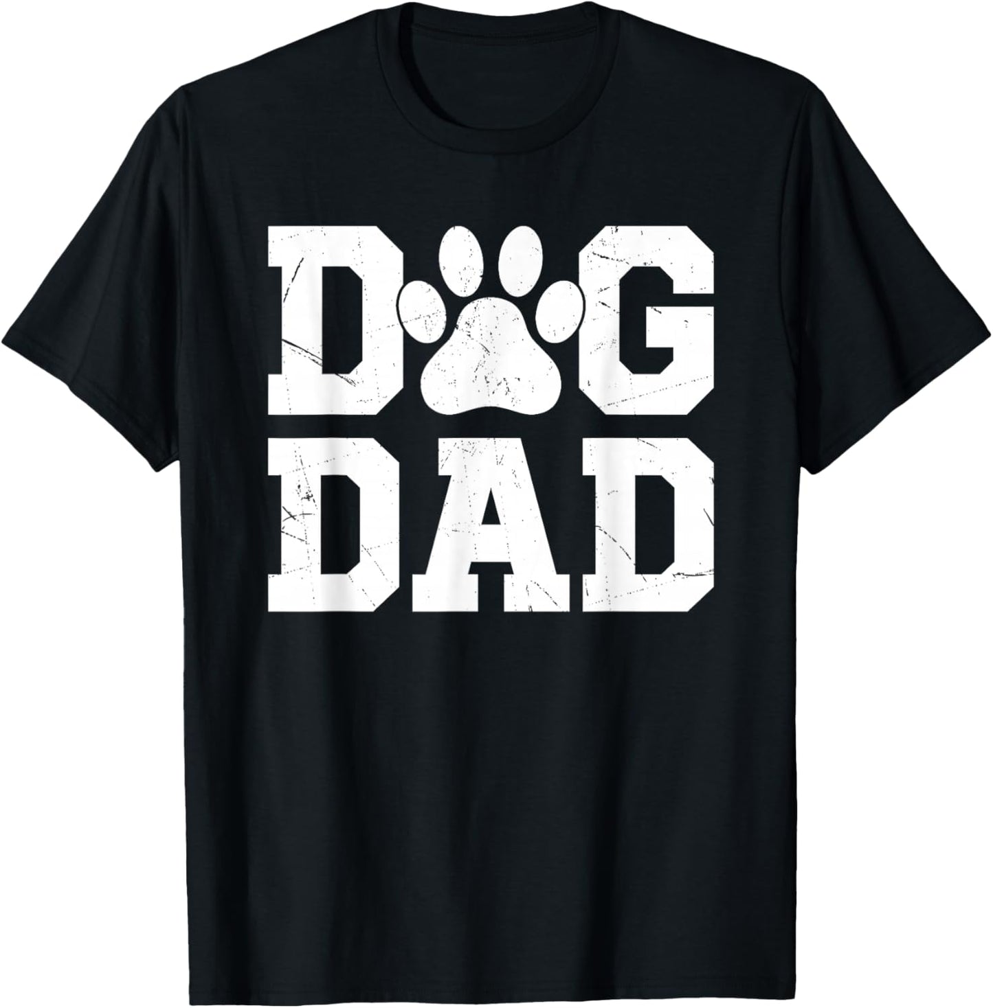 Dog Dad - Distressed Design Style - Funny Dog Paw T-Shirt - T-Shirt | Black