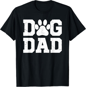 Dog Dad - Distressed Design Style - Funny Dog Paw T-Shirt - T-Shirt | Black