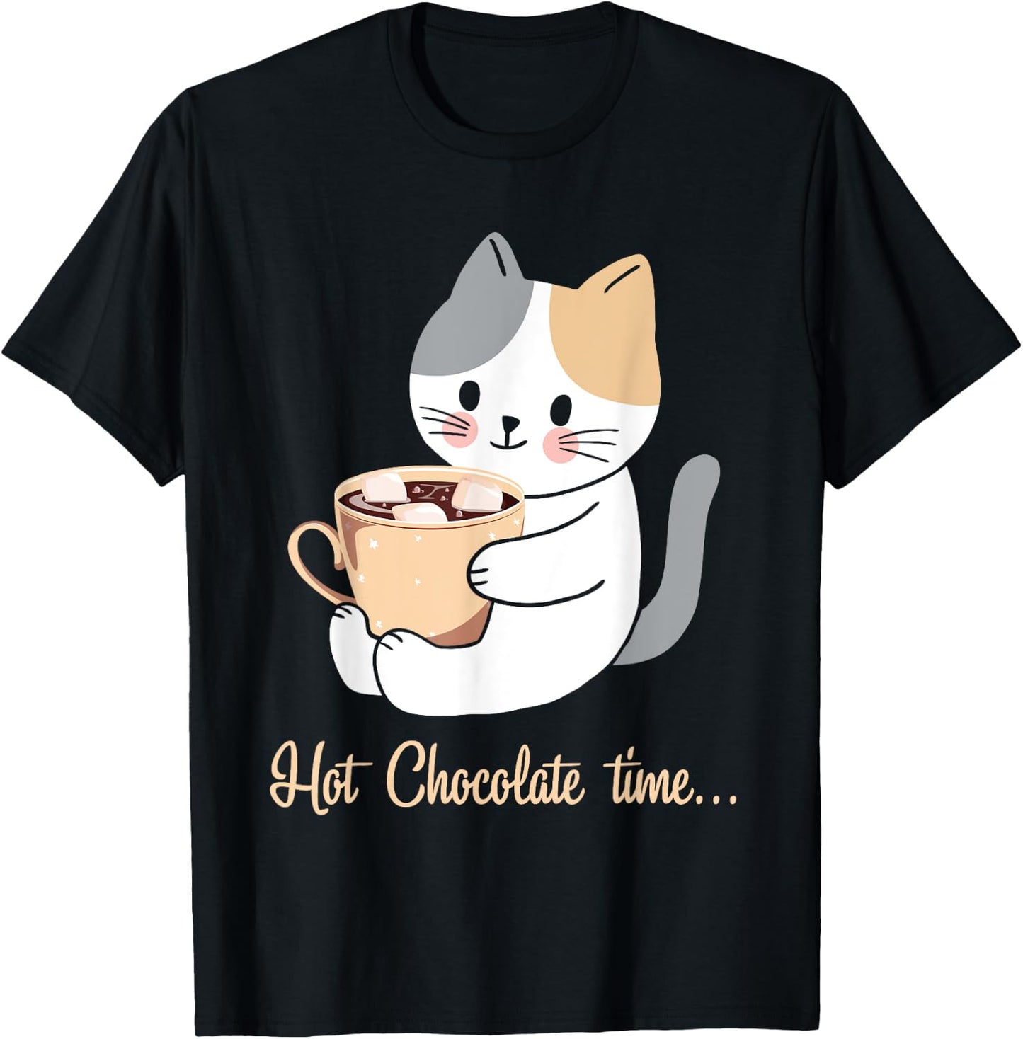 Hot Chocolate Time Cocoa Cute Cat Women Girls Kids T-Shirt - T-Shirt | Black
