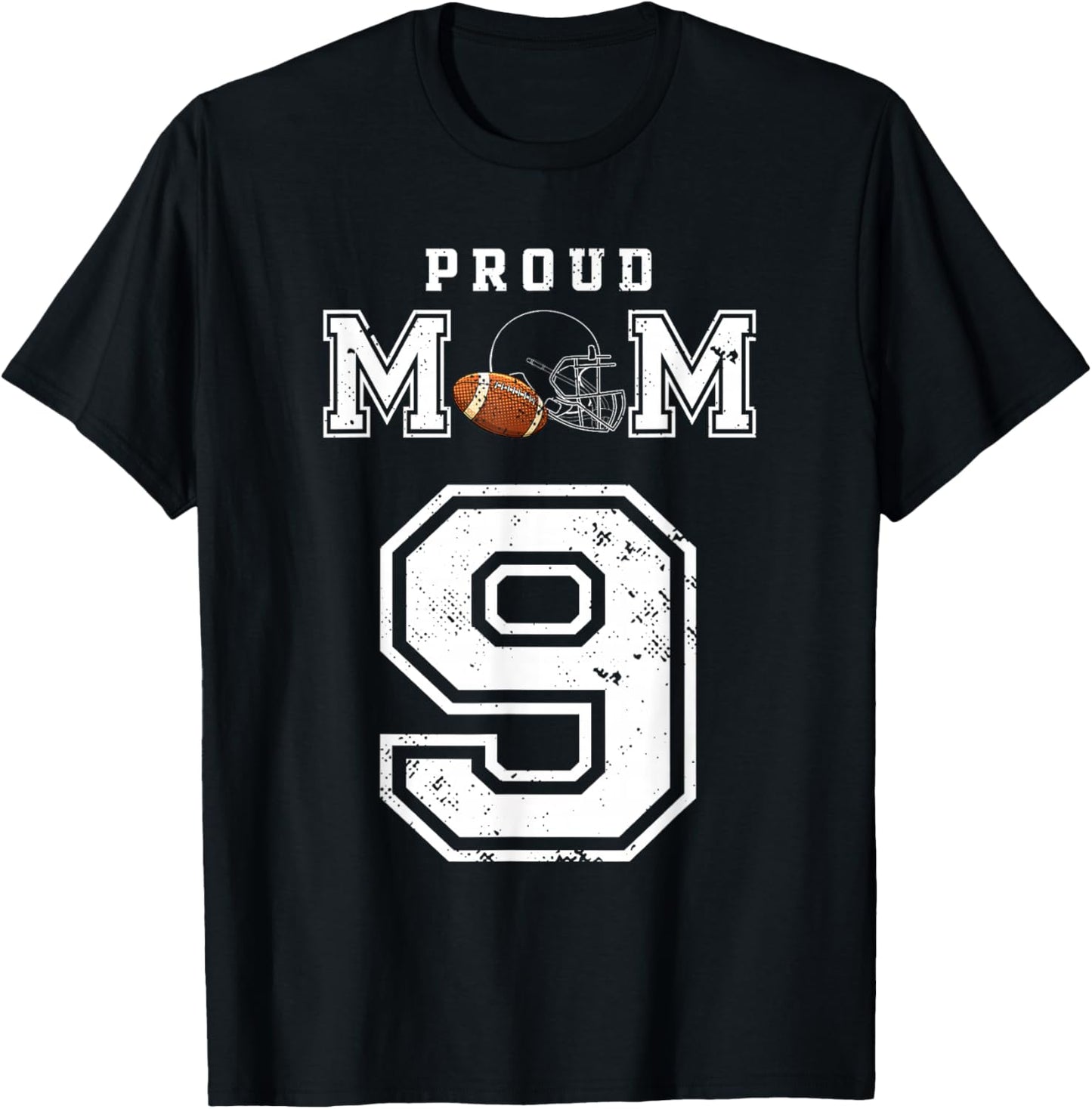 Custom Proud Football Mom Number 9 Personalized T-Shirt - T-Shirt | Black
