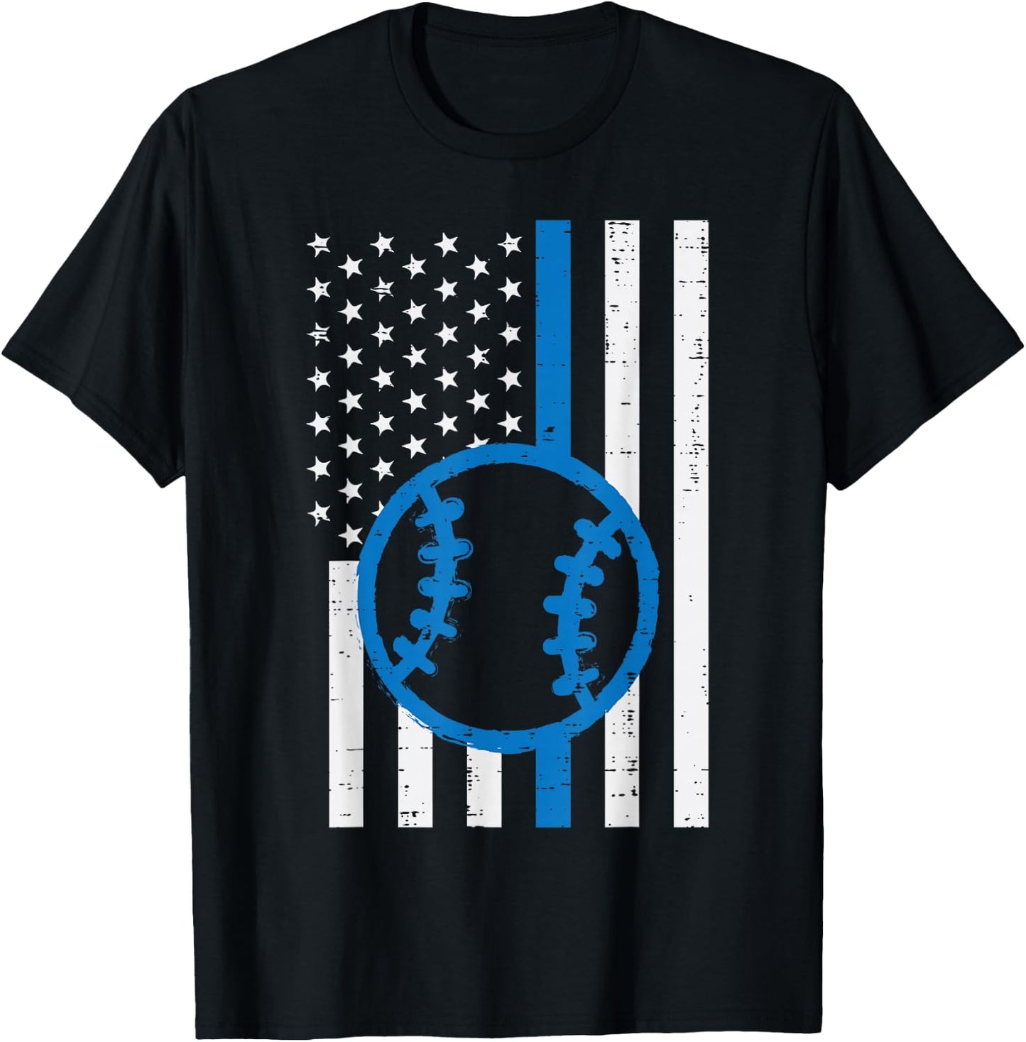 US Flag Thin Blue Line Baseball Vintage Patriotic Police Cop T-Shirt - T-Shirt | Black