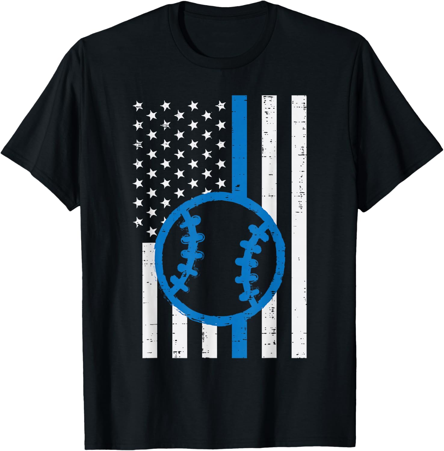 US Flag Thin Blue Line Baseball Vintage Patriotic Police Cop T-Shirt - T-Shirt | Black