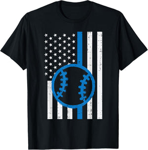 US Flag Thin Blue Line Baseball Vintage Patriotic Police Cop T-Shirt - T-Shirt | Black