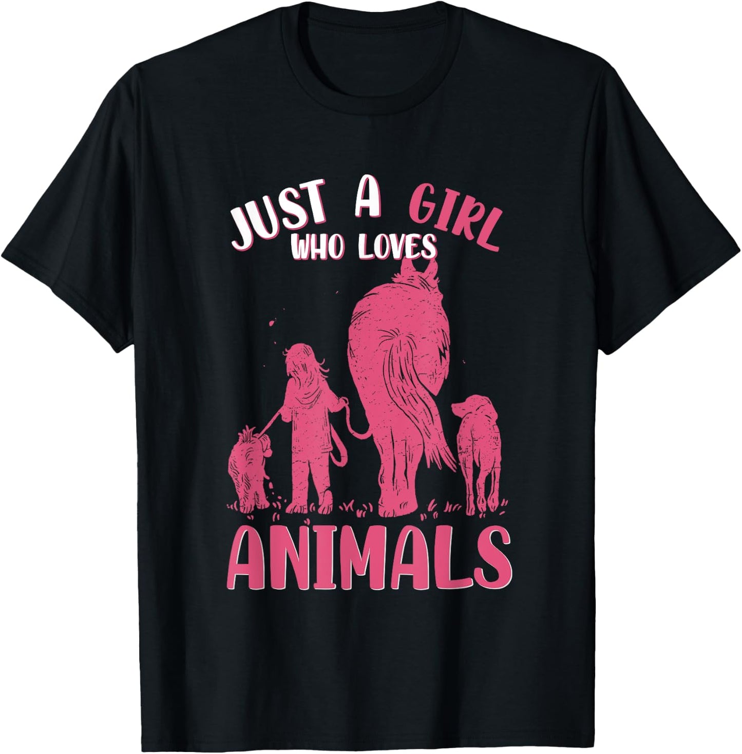 Just A Girl Who Loves Animals, Dogs and Horse T-Shirt - T-Shirt | Black