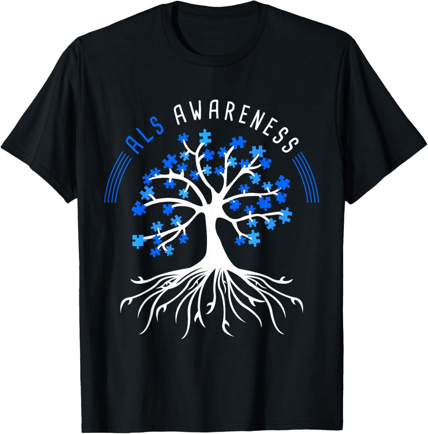 Blue Ribbon ALS Awareness Tree T-Shirt - T-Shirt | Black