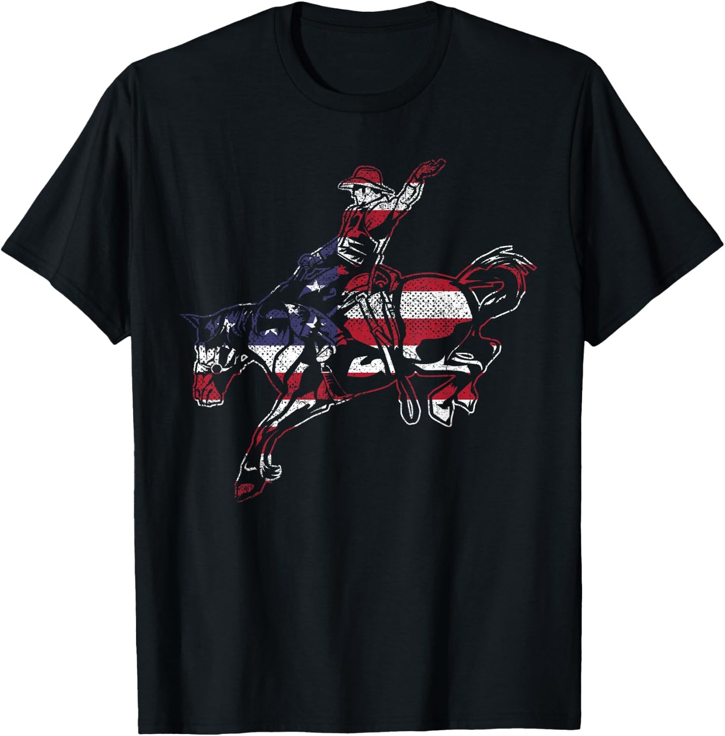 Fourth 4TH of July Horse Cowboy American Flag USA Patriotic T-Shirt - T-Shirt | Black
