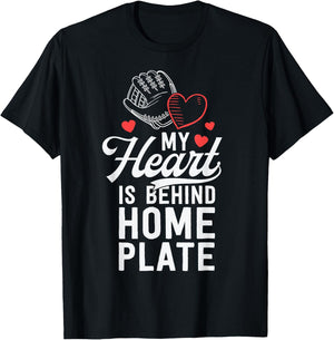 My Heart Is Behind Home Plate Catcher T-Shirt - T-Shirt | Black