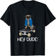 Oliver's Designs Pug On A Skateboard Hey Dude! -Adults Black T-Shirt - T-Shirt | Black