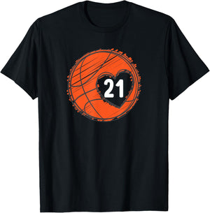 #21 Number 21 - Basketball Graphic Saying Ball Bball Cute T-Shirt - T-Shirt | Black