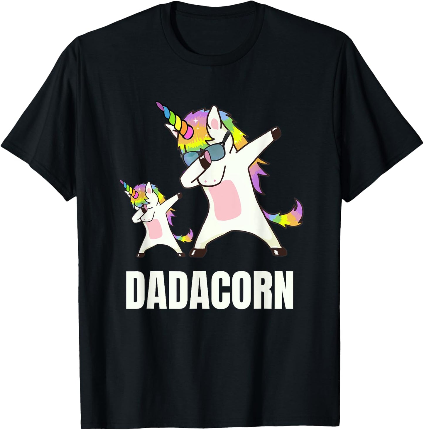 Dadacorn Daddy Unicorn Funny Dabbing Unicorn Dad and Baby T-Shirt - T-Shirt | Black