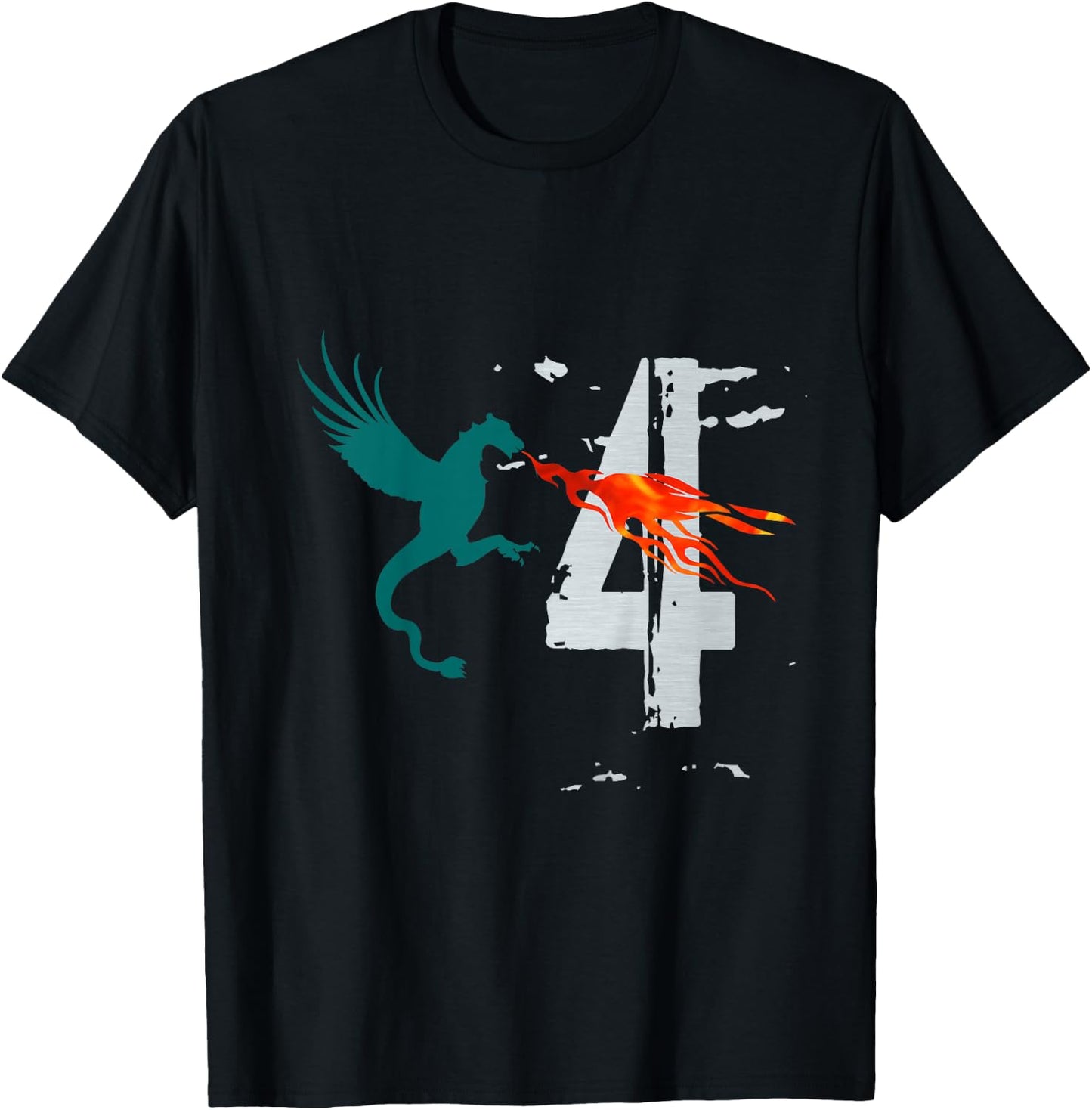 Kids Boys Girls 4 Year Old Birthday Dragon Shirt 4th Birthday T-Shirt - T-Shirt | Black