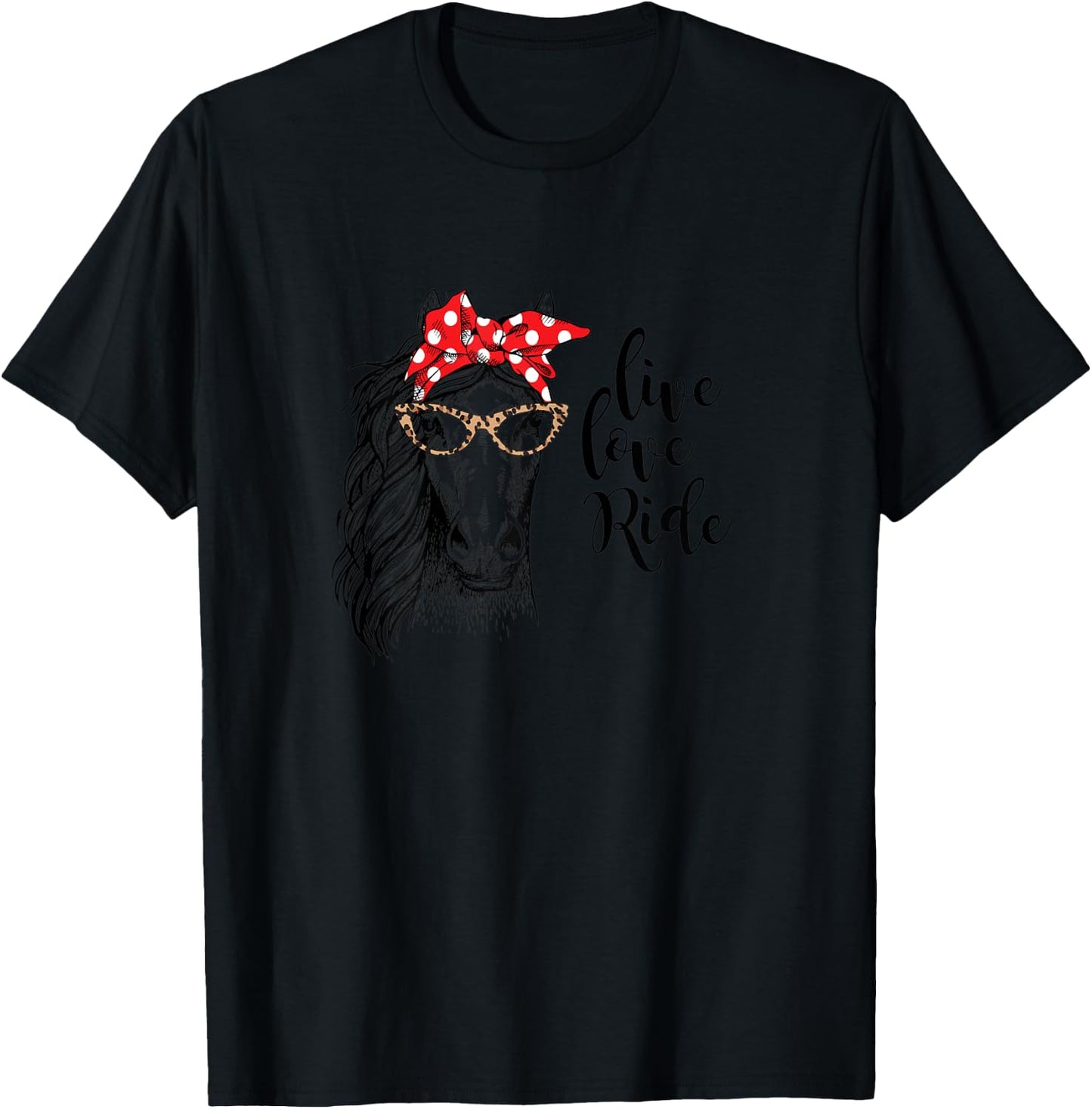 Fun Horseback Riding Shirt Live Love Ride Horse with Bow 2XL T-Shirt - T-Shirt | Black