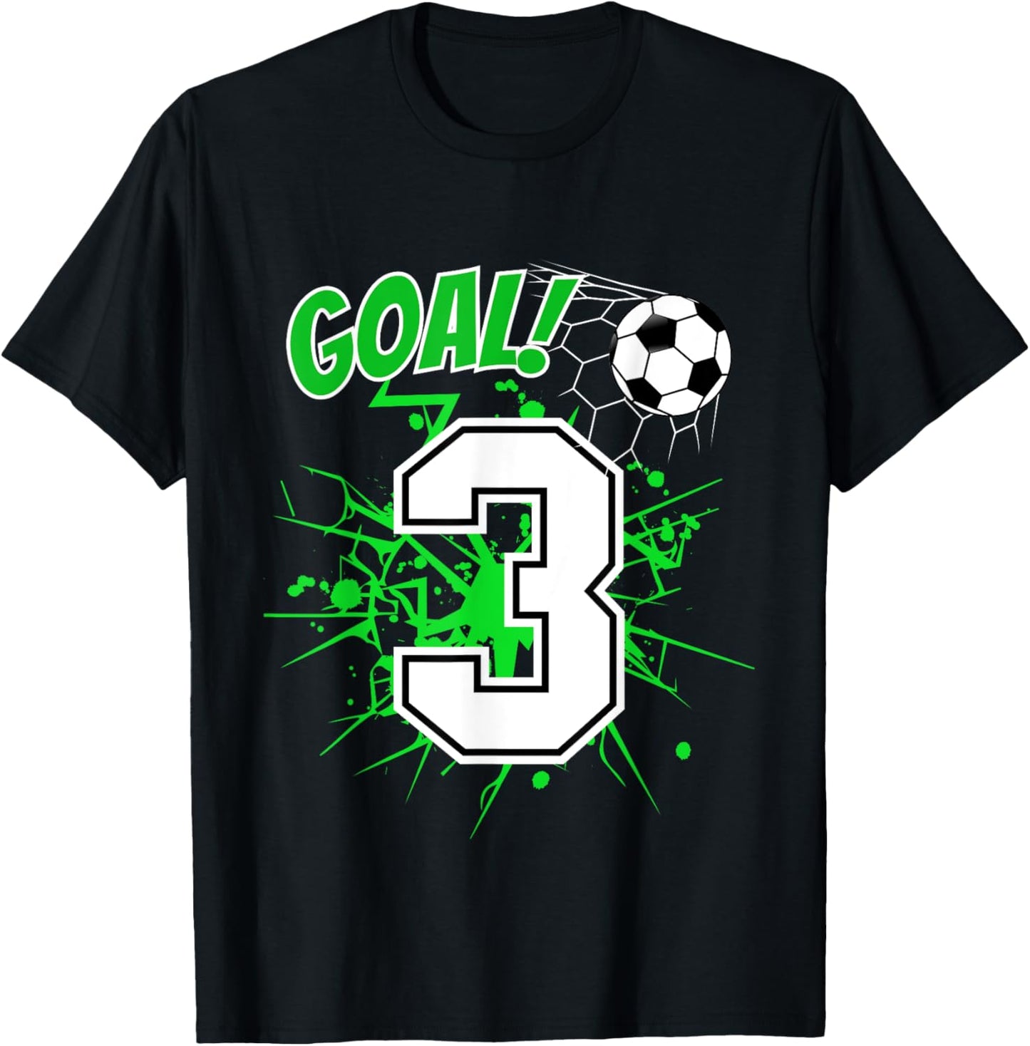 Boy 3 Years Old Kids 3rd Soccer Birthday Ball Theme T-Shirt - T-Shirt | Black
