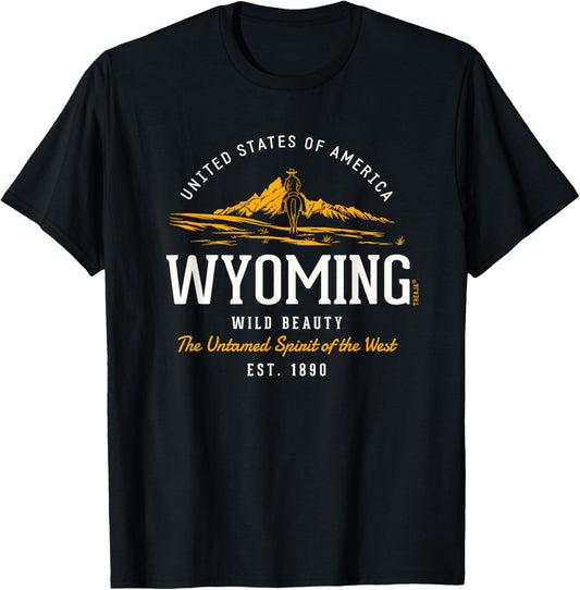 Retro Styled State of Wyoming Vintage T-Shirt - T-Shirt | Black