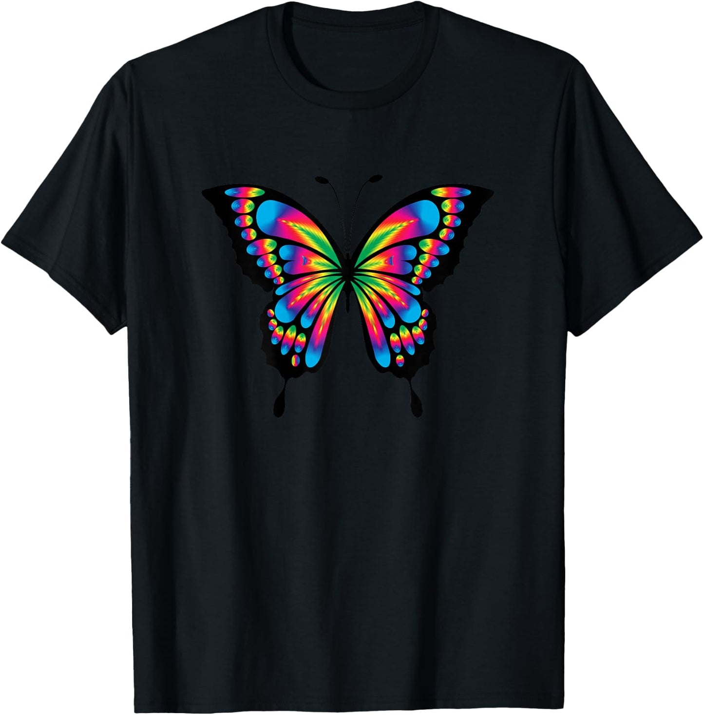 Colorful Rainbow Cute Butterfly Festival Rave T-Shirt - T-Shirt | Black